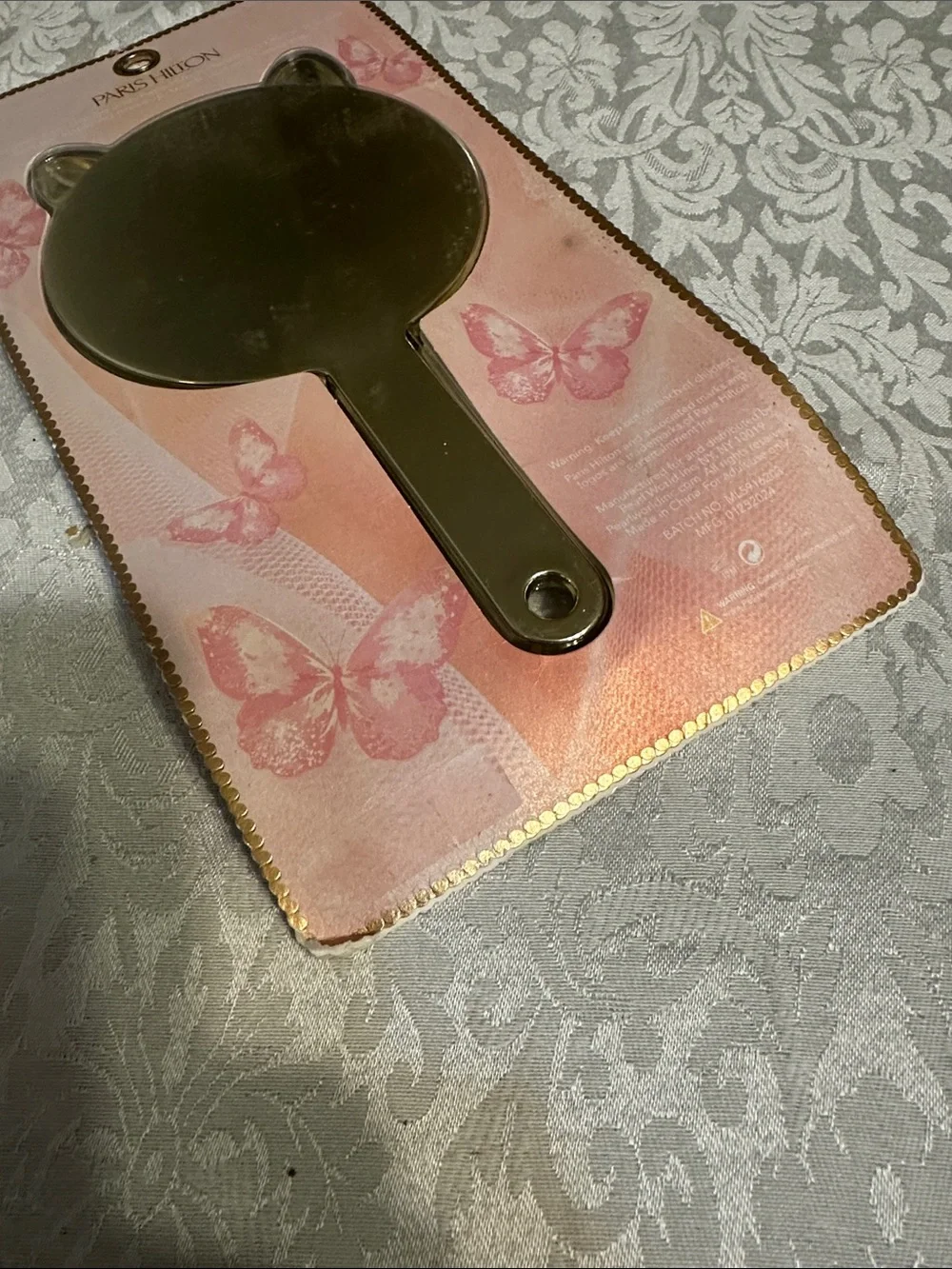 Paris Hilton Pink and Gold Cat-Ear Hand Mirror